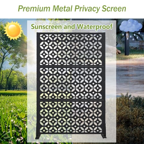 Outdoor Metal Privacy Screen with Stand 72" H x 46" W Freestanding Decorative Privacy Fence and Garden Divider, Portable Divider Screens for Deck Patio Balcony Garden Outdoor & Indoor (Cross Shaped) pozdeg