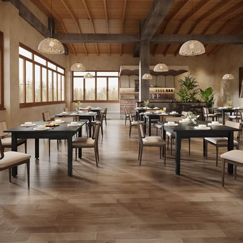 Tribesigns Commercial Dining Table Set of 6 for 10-14 People, 39.4'' Square Farmhouse Kitchen Table for Restaurants, Modern Dining Desk with Solid Wood Legs for Cafe, Kitchens, Bakery (Pure Black) Tribesigns