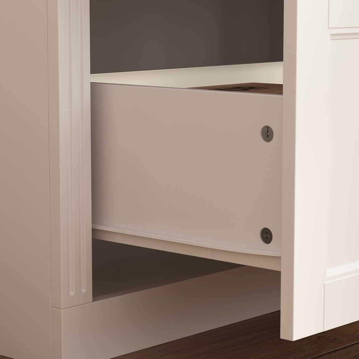 AIEGLE Elegant 4-Tier Glass Door Bookcase with Drawers - 31.5" Freestanding Storage Cabinet AIEGLE