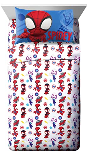 Jay Franco Marvel Spidey and His Amazing Friends Team Spidey 4 Piece Toddler Size Bed Set – Super Soft Microfiber - Includes Comforter & Sheet Set Bedding (Official Marvel Product) Jay Franco