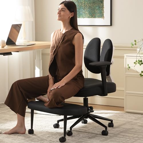 AreShark Criss Cross Office Chair with Armrest Wheels & Stretchable Rotating Footrest, Ergonomic Cross Legged Swivel Chair with Back Support& Adjustable Height for Yoga Kneeling Meditation Home Office AreShark