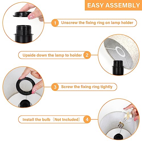 Small Table Lamp, Wooden Tripod Nightstand Lamp with Linen Fabric Shade, Cute Boho Bedroom Lamp for Nightstand, Modern Bedside Lamp for Living Room, Nursery, Kids Room, Office, Dorm, Bulb Not Included Brightever