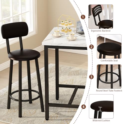 LTTROMAT Dining Table Set, 23.6” Square Faux Marble Table with 2 PU Upholstered Backrest Chairs, 3-Piece Kitchen Dining Room Set for Small Spaces, Kitchen, Restaurant Furniture, White LTTROMAT