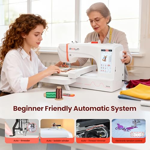 Poolin EOC06 Embroidery Machine +80 Colors Embroidery Threads+144pcs Prewound Bobbins,Embroidery Machine for Home,Small Business 7.9x11 Inches