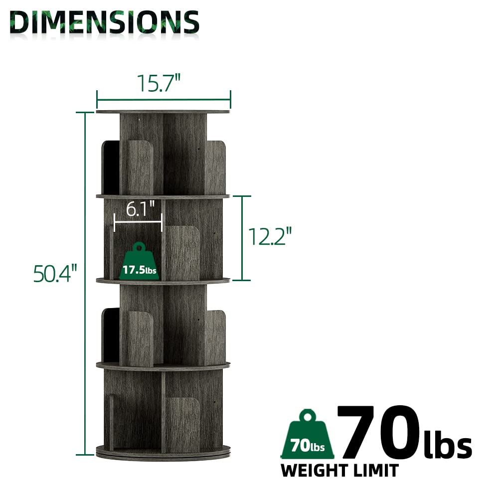 OTK 360° Rotating Bookshelf - 4 Tier Wooden Corner Bookcase in Black Oak for Small Spaces OTK