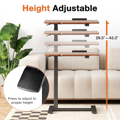 NEWBULIG Overbed Bedside Table Adjustable with Wheels, Small Rolling Standing Desk Portable Laptop PC Desks Side Computer Tray Stand Up with Tilting Top & Gas Lift for Home Office and Bedroom Brown NEWBULIG