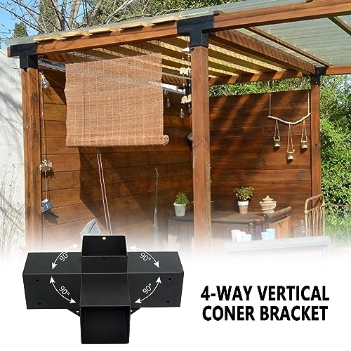 DEVALLEY 4-Way Right Corner Pergola Brackets Kit,Woodwork Brackets with Post Anchors for 4" x 4"(Actual:3.5"x3.5") Wood Beams for Patio Pergolas,Gazebos,Log Cabin W/Hardware (4 Pack)… DEVALLEY
