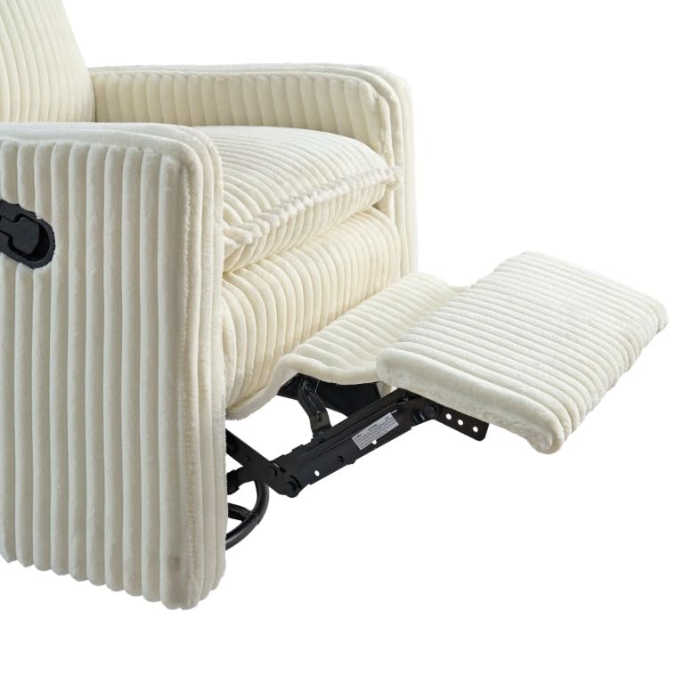 Oxford Baby Uptown Upholstered Swivel Glider and Recliner Nursery Chair - Corduroy, Pearl White Oxford Baby
