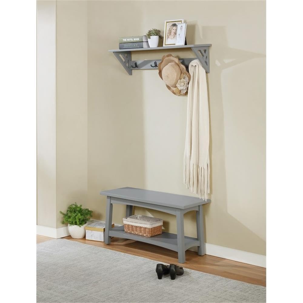 Alaterre Furniture Craftsbury 36 in. Wide Entryway Bench with Shelf, Dove Gray, Wood Accent Bench Seating for 2, Store Shoes & Bags, Perfect for Entryway, Dining or Living Room Furniture Alaterre Furniture