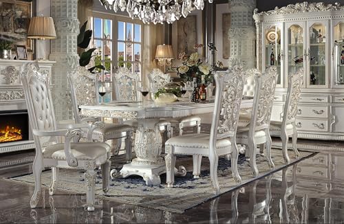Generic 9-Piece Luxurious Formal Dining Table Set Kitchen Furniture Set Include 1 Extendable Dining Table, 6 Side Chairs and 2 Arm Chairs, Set for 8 Persons (Antique Pearl), Onesize, AH019 Generic