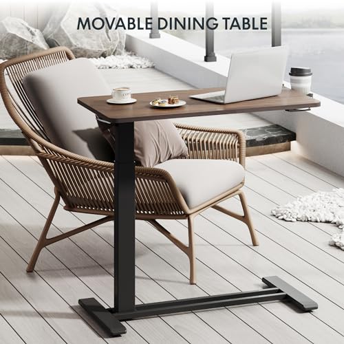 FLEXISPOT Medical Adjustable Overbed Bedside Table with Wheels Pneumatic Mobile Standing Desk Laptop Desk Rolling Computer Cart Movable Table Hospital Home Use(31.5" W x 17.7" D, Mahogany Large) FLEXISPOT