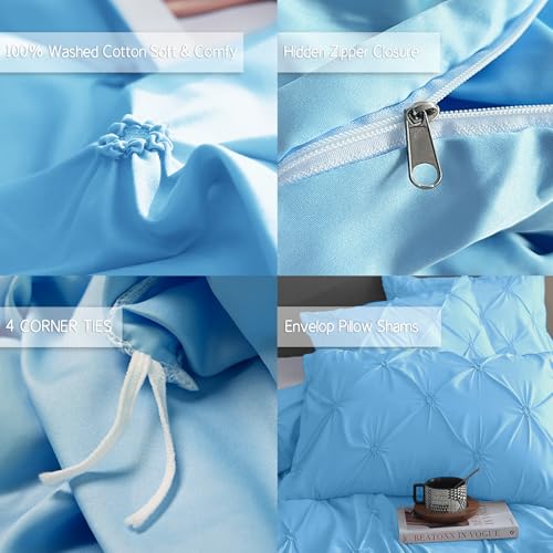 MKNAZ Bedding Duvet Cover Queen Size Blue Set, 3 Pieces Set Solid Color Satin Queen Duvet Cover Set 1 Comforter Cover and 2 Pillowcases with Zipper Cover (Lake Blue, Queen 90''*90'') MKNAZ