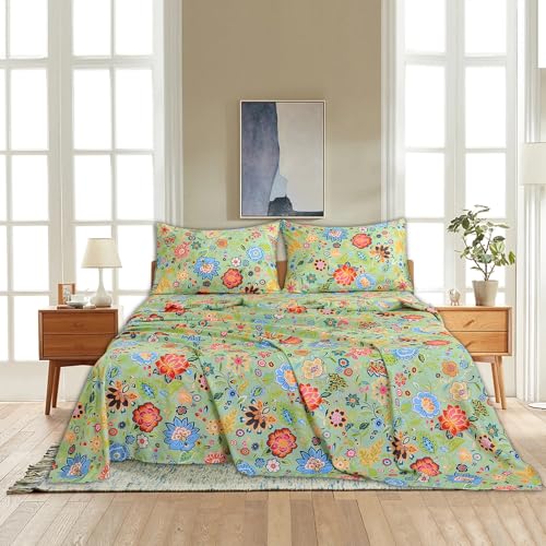 Bedlifes Full Sheet Set Ultra Soft, Breathable, Silky Flower Deep Pocket 100% Microfiber Bedding, 4 Piece Full Size with Floral Sage Green Bedlifes