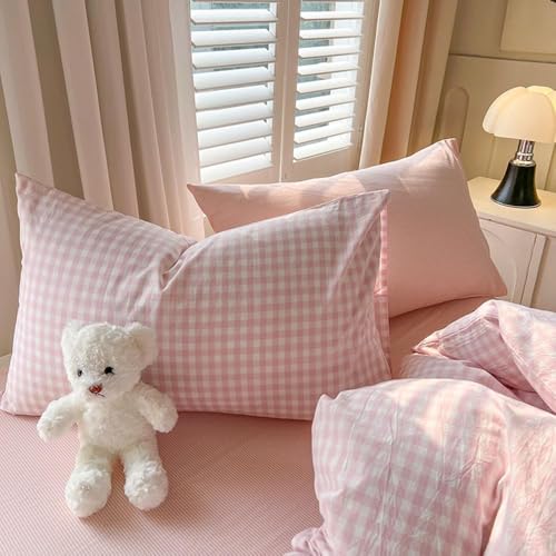 Nayoroom Gingham Duvet Cover Queen Size Pink White Plaid Checkered Comforter Cover 3 Pcs Soft Breathable Washed Microfiber Grid Farmhouse Bedding Set with Pillow Shams Nayoroom