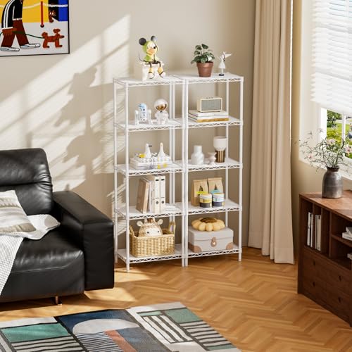 SINGAYE 5 Shelves Storage Shelf Wire Closet Bathroom Organizers Metal Pantry Kitchen Small Garage Shelving Unit Laundry Room Organization Home Corner Rack Estantes para Cocina White 10" Dx16 Wx55”H SINGAYE