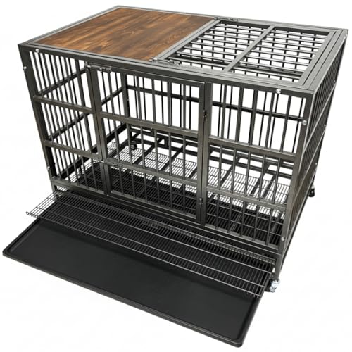 BOLDBONE 42" Furniture Dog Crate for Large Dogs, Heavy Duty Dog Kennel Indoor with Removable Crate Trays, Wheels and Stylish Wooden Top, Extra Large XL XXL Dog Cage BOLDBONE
