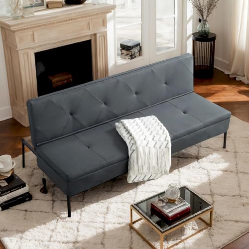 Anwick Modern Fabric Sofa Bed Futon,Convertible Sleeper Bed Folding Couches with 3 Reclining Angles,Split Back 69" Small Recliner Loveseat for Living Room Apartment Office (Grey, 69") Anwick