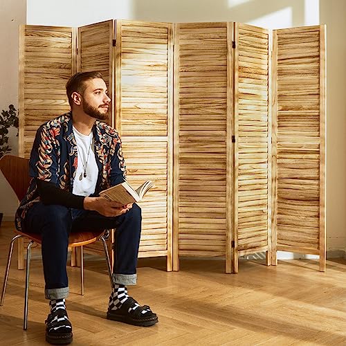Room Dividers and Folding Privacy Screens, Wood Louvered Separators Divider Wall for Home Office Bedroom - 6 Panels, 67 * 90inch (Wood) Svimi