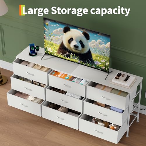GAOMON 63" Entertainment Center & 9-Drawer Dresser — Wide TV Stand for 55-70 Inch TVs with Fabric Drawers, Large Storage Cabinet for Bedroom or Living Room, Metal Frame & Durable Particle Board Top GAOMON