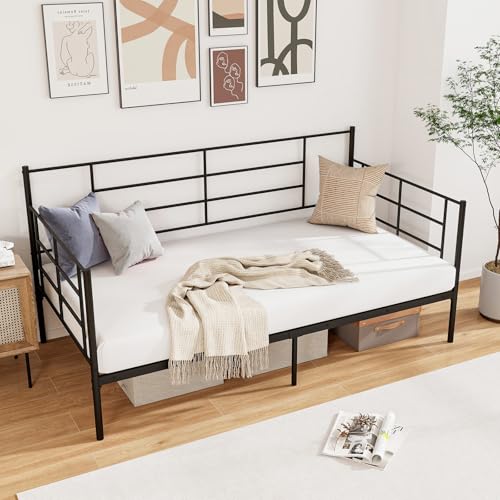 IFANNY Daybed Frame, Metal Twin Size Platform Bed with Heavy Duty Slat Support, Space-Saving Sofa Bed Frame for Living Room Bedroom Guest Room, No Box Spring Needed - Black IFANNY