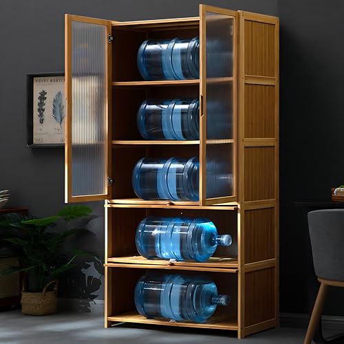 70" Bamboo Farmhouse Kitchen Pantry Cabinet with Acrylic Doors and Versatile Storage Solutions ouioyggk