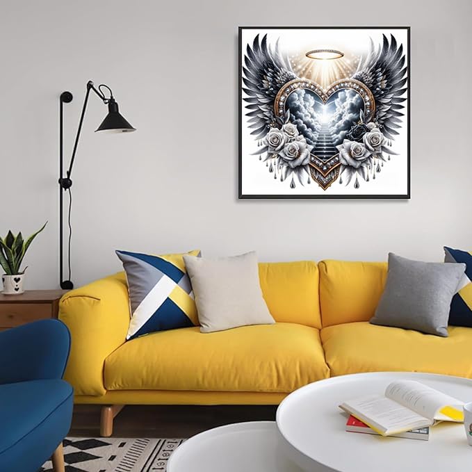 Axquilon Diamond Art Kits for Adults - Heart Wing Diamond Painting Kits for Adults, 5D Round Full Drill DIY Gem Art Paint by Diamonds for Home Wall Decor 14x14 inch Axquilon