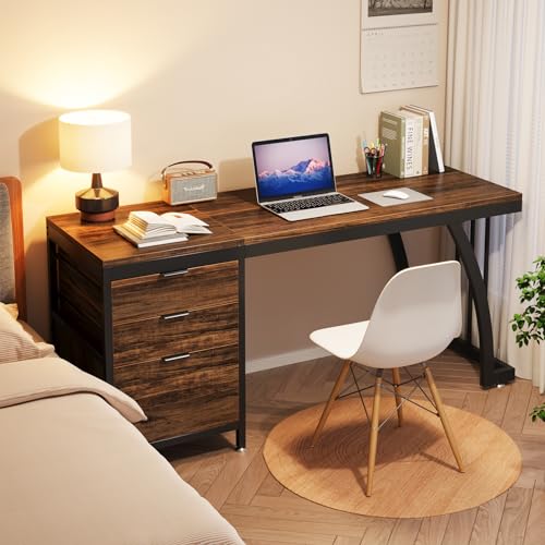 Tribesigns 59 Inch Computer Desk with 3 Drawers, Industrial PC Desk Study Writing Table Workstation with File Storage, Home Office Desks with Large Desktop and Metal Frame, (Rustic Brown) Tribesigns