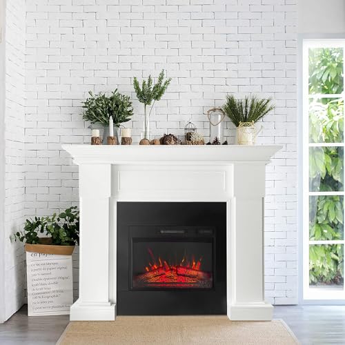55 Inch Electric Fireplace with Mantel, Elegant Heater for Living Room or Bedroom with Remote Control and LED Flame Effects, White Cloud Mountain