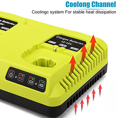 Energup 2Port 18V P117 Replace for Charger for Ryobi 18V Battery ONE+ P117 P118 for Ryobi 18V Max Lithium NiCd Battery P100 P102 P103 P105 P107 P108 Dual Chemistry 12-18V for Ryobi Battery Charger energup