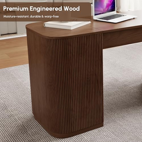 homary 59.8" Modern Standing Desk, Home Office Desk Engineered Wood Office Desk with Lift-Top & Ample Storage for Office, Study, Walnut homary