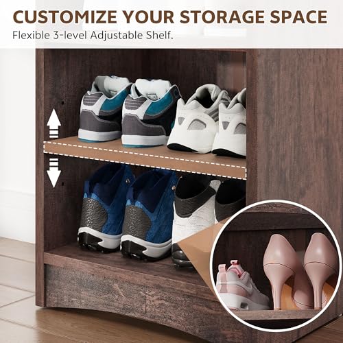 Homiflex Tall Shoe Cabinet, 8 Tiers 16 Pairs Wooden Shoe Rack with Adjustable Shelf, Freestanding Shoe Closet Shoes Organizer Cabinet for Entryway, Hallway, Living Room, Espresso Homiflex