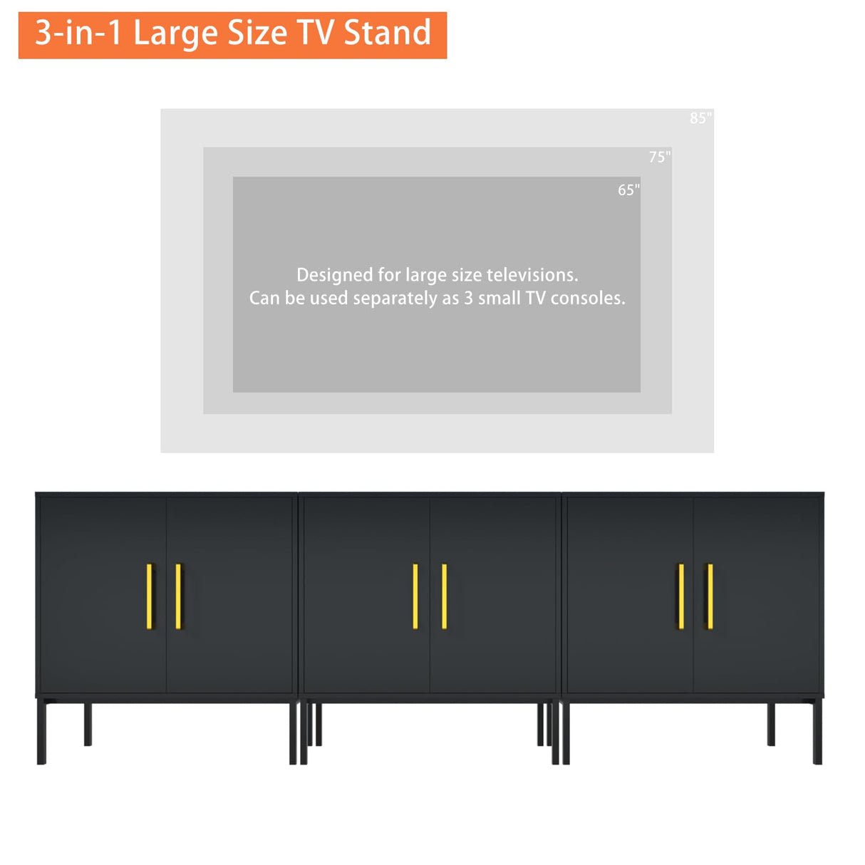 JOZZBY Buffet Cabinet with Storage, Accent Cabinet Modern Wooden Free Standing Sideboard with Adjustable Shelves, Black Side Cabinets for Living Room, Hallway, Set of 3 JOZZBY