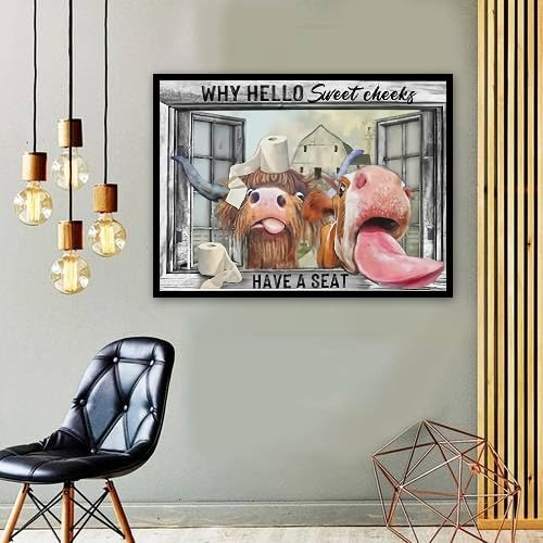 MOMDEDP Highland Cow Diamond Painting Kits for Adults - 5D Cow Diamond Art Kits for Beginners, DIY Cow Diamond Art Painting Crafts Funny Cow for Decor Home Walls Gifts 12X16Inch MOMDEDP