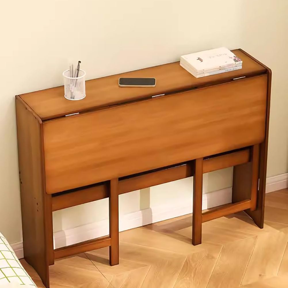 RIVINE Foldable Side Desk Small Space Desk Wood Desk with Storage Shelf Computer Office Desk Bedroom Sofa Side Table(103 * 54cm, Walnut) RIVINE