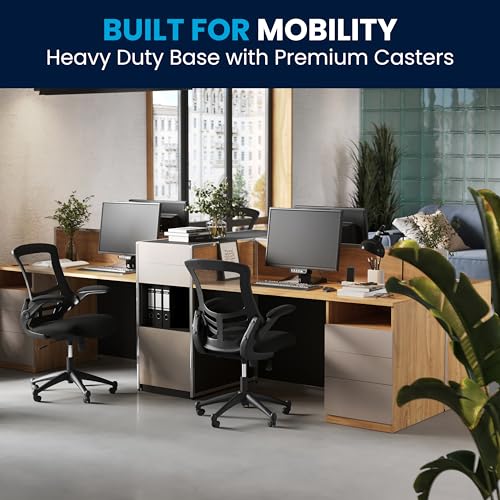 Flash Furniture Kelista Mid-Back Swivel Office Chair with Adjustable Seat Height, Ergonomic Mesh Desk Chair with Flip-Up Armrests, Black Flash Furniture