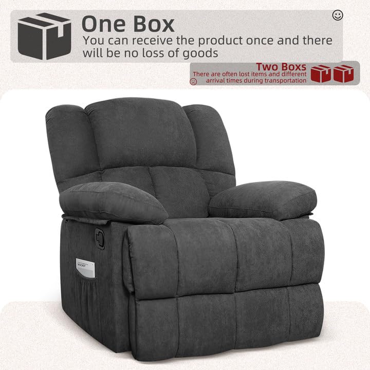 LPFLPF Oversized Recliner Chair,Wide Manual Recliner,Lounge Chair for Living Room,Theater Seating for Big Man, Grey LPFLPF