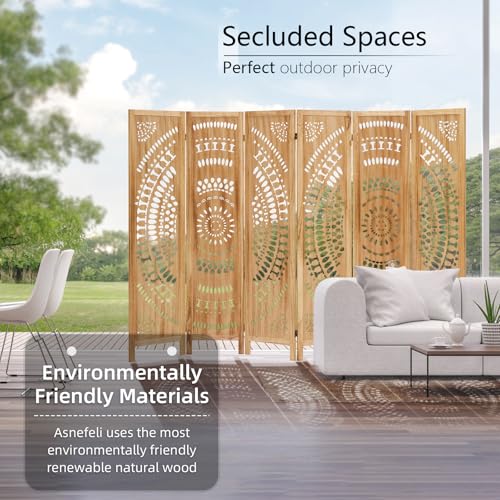 Asnefeli Wooden Room Divider Wall, 6 Panel Divider Screens, Folding Privacy Screen, 5.6 FT Wall Divider Room, Carved Room Divider Panel, Portable Wall Divider for Home Bedroom Office (Natural) Asnefeli