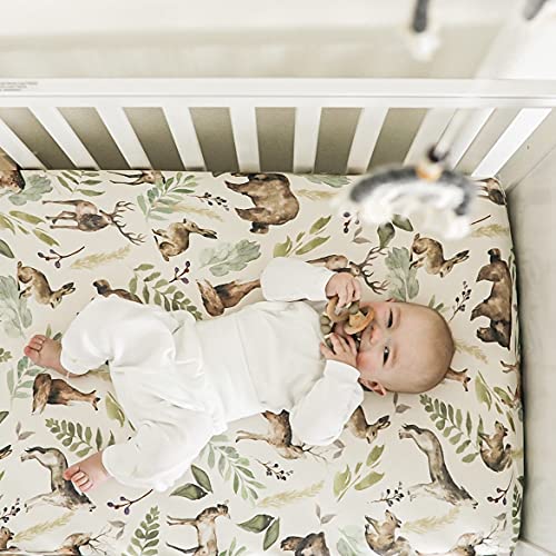 Pobibaby - Premium Single Fitted Baby Boy Crib Sheets for Standard Crib Mattress - Ultra-Soft Cotton Blend, Safe and Snug, and Stylish Woodland Crib Sheet (Wildlife Animal) Pobibaby