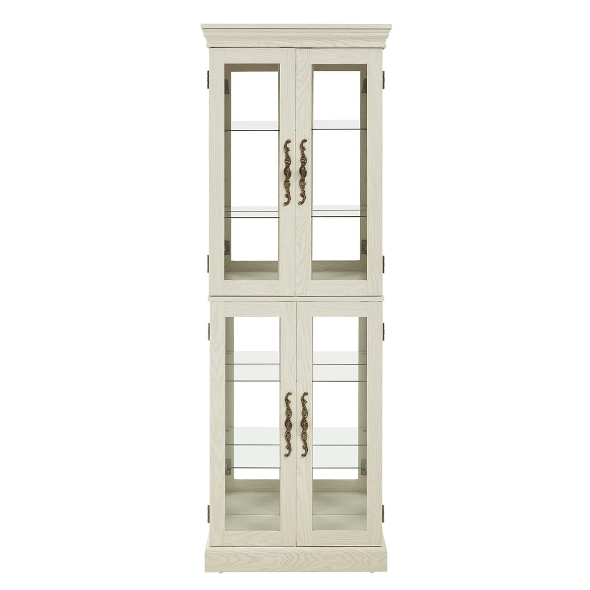 Lighted Glass Curio Cabinet with Lights & Adjustable Shelves,White Corner Curio Display Cabinet with Wood Frame (Free Standing,Light Bulb Include) YiaFurio