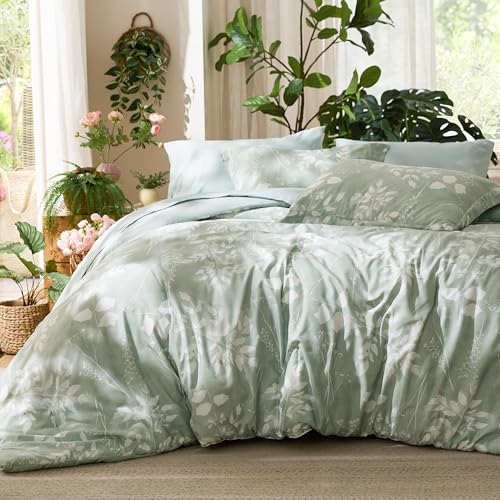 Bedsure Twin Comforter Set - 5 Pieces Floral Sage Green Soft Bedding Sets, Twin Bed in a Bag with Botanical Flowers Comforter, Sheets, Pillowcase & Sham Bedsure