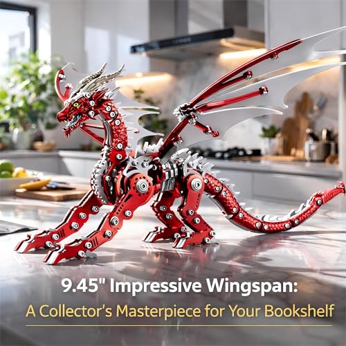 3D Metal Dragon Model Kit for Adults, Mechanical Pterosaur Puzzle, DIY Assembly Steel Model, Challenging Building Kit, Unique Gift for Men Desk Decor