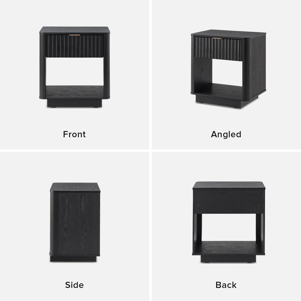 mopio Brooklyn Night Stand, Modern Farmhouse Nightstand, Small Side Table, Bedside Table with Drawer, End Table with Storage, Fluted Panel, Curved Profile (Black Oak, Single) mopio