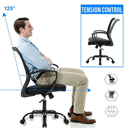 BestOffice Office Chair Ergonomic Desk Chair Mesh Computer Chair with Lumbar Support Armrest Mid Back Rolling Swivel Adjustable Task Chair for Women Adults, Black BestOffice