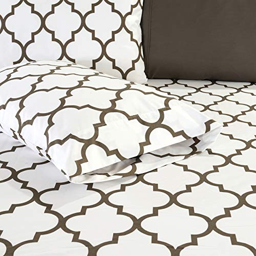 Elegant Comfort 6-Piece Quatrefoil Printed Deep Pocket Bed Sheet Set, Luxurious Silky 1500 Thread Count Bed Sheet Set Ultra Soft Wrinkle Resistant Bedding Set, Full, White Elegant Comfort