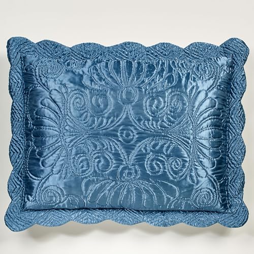 Touch of Class Portia Luxury Bedding | Rich Sapphire Blue | Premier Quilted Polyester Satin | Hand Guided Machine Quilted Scroll Design 3 Piece Set: Full Oversized Bedspread & 2 Standard Shams Touch of Class