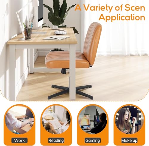 Criss Cross Chair Legged Office Wide Comfy Desk Seat, No Wheels Armless Computer Task Seating, Swivel Vanity Home Height Adjustable DUMOS