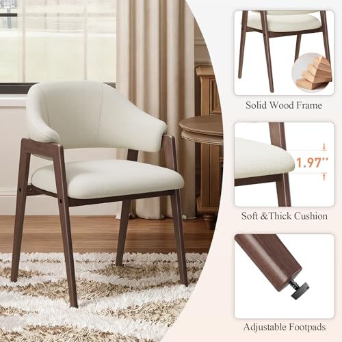 MALOL Wooden Dining Chairs Set of 6, Modern Fabric Upholstered Dining Room Chair, Kitchen Side Chairs, Farmhouse Dinner Chair with Curved Open Back for Kitchen, Beige MALOL