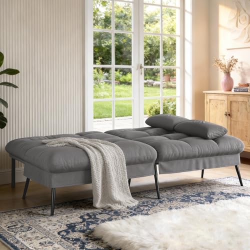 COMHOMA 72″Futon Sofa Bed,Modern Convertible Sleeper Sofa, Fabric Futon Couch with Multi-Position Backrest for Living Room Furniture (Gray) COMHOMA