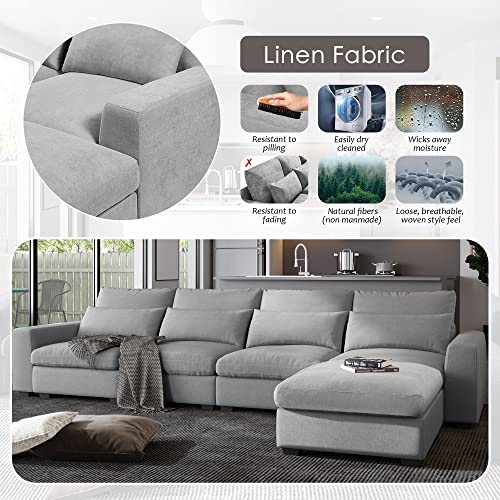 Merax 129" Large Modular Sectional Sofa 5 Pieces Modern L Shaped Couch with Deep Wide Chaise for Living Room Love Seats, Light Gray Merax