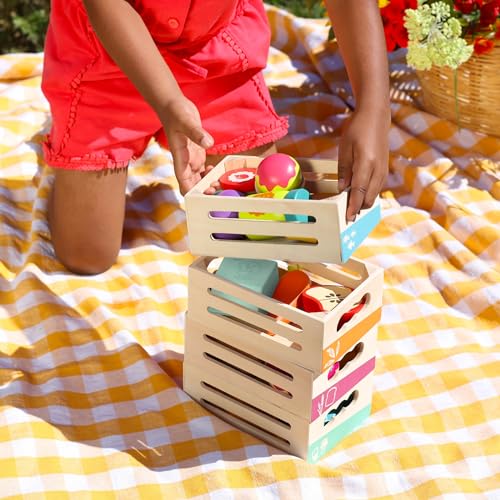 B. toys- Little Foodie Groups- Pretend Play Wooden Play Food – Food Group Crates – 24 Play Kitchen Accessories – Educational Toys for Kids – 3 Years + B. toys